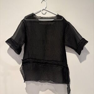 Heydari Womens‎ Sheer Short Sleeve Top Blouse Cinch Waist Belt OS USA Maximalist